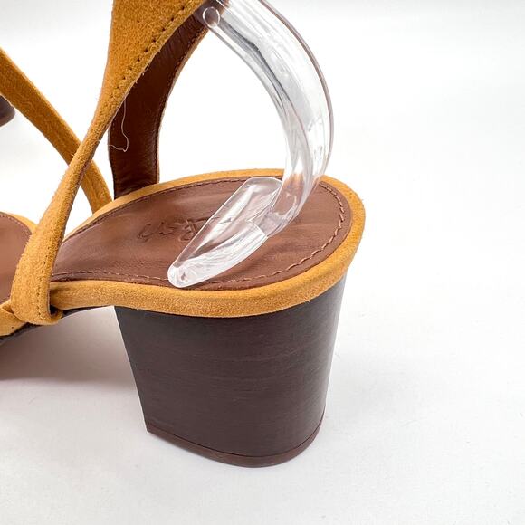 BA&SH Cequoia Strappy Heeled Sandal Women 39 Yellow Suede Block Stacked heel NEW - Picture 9 of 15